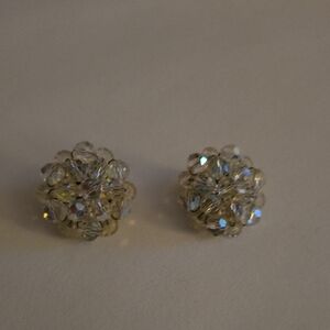 Vintage Silver and Gold Stud Earrings with Crystal Accents